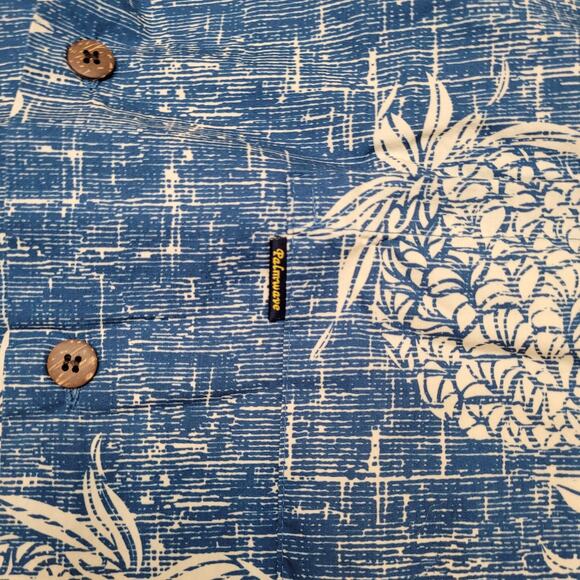 Palmwave Hawaiian Shirt Mens XL 24.5" Chest Pineapple Print Blue Coconut Buttons - Picture 3 of 4